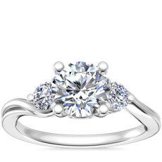 新款 14k 白金環繞戒環三石鑽石訂婚戒指